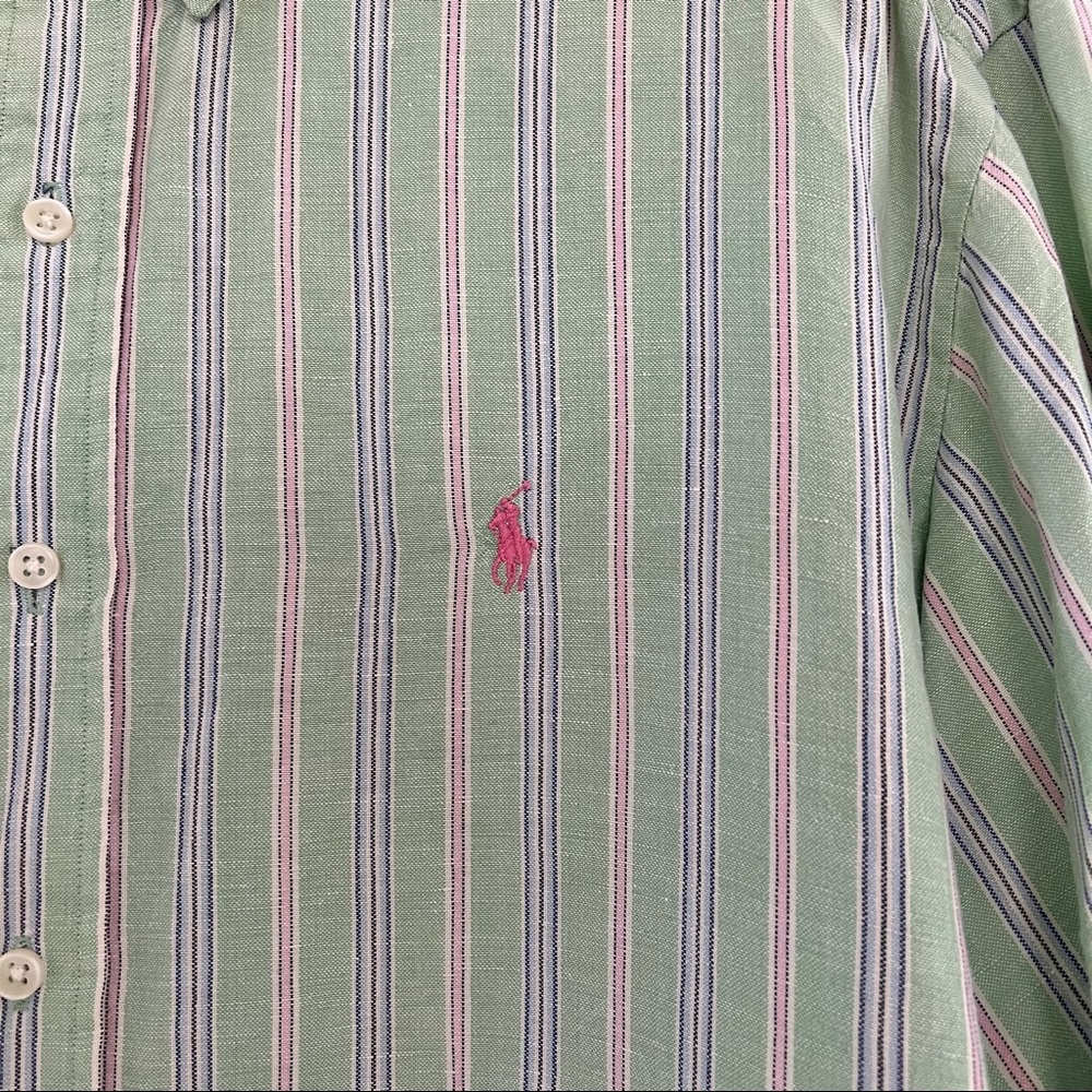 Ralph Lauren Mens Classic Cut Long Sleeve Green Striped Shirt Size XXL - Picture 4 of 7